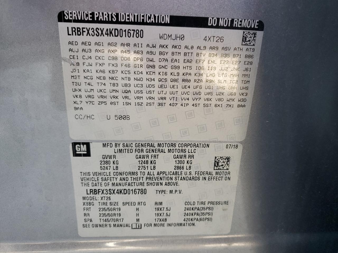 2019 Buick Envision Premium VIN: LRBFX3SX4KD016780 Lot: 92939055