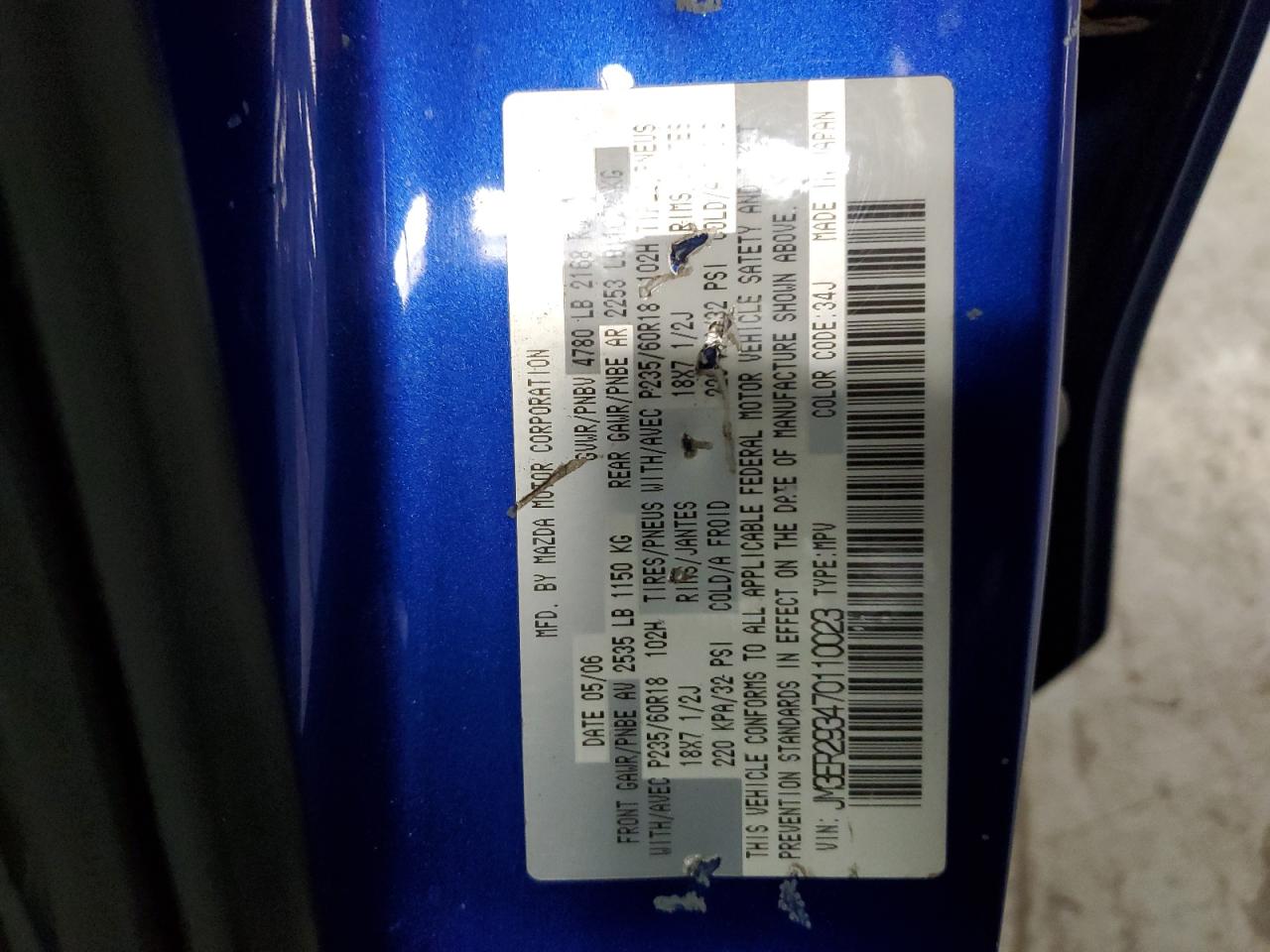 2007 Mazda Cx-7 VIN: JM3ER293470110023 Lot: 91736765