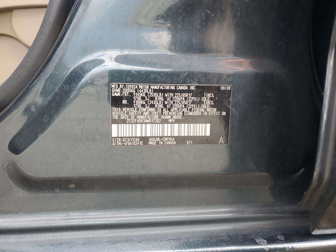 2010 Toyota Rav4 VIN: 2T3ZF4DV3AW017262 Lot: 92637405