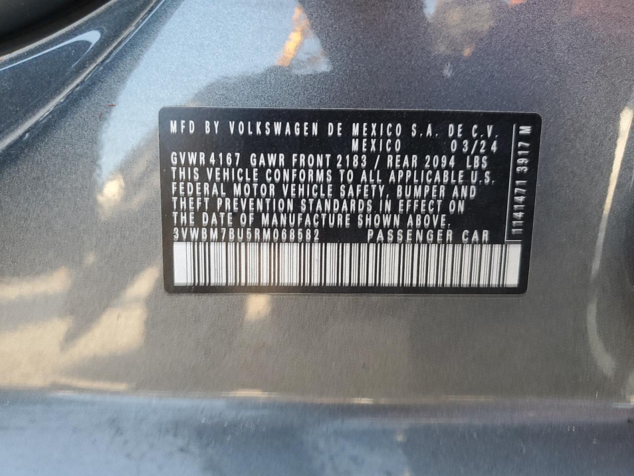 2024 Volkswagen Jetta Sport VIN: 3VWBM7BU5RM068582 Lot: 90844665