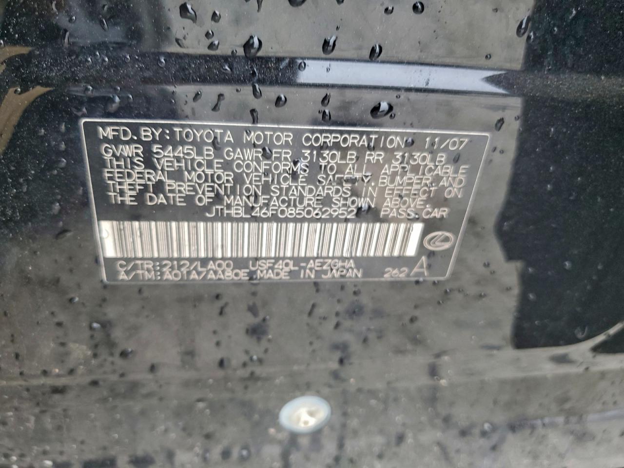 2008 Lexus Ls 460 VIN: JTHBL46F085062952 Lot: 94289845