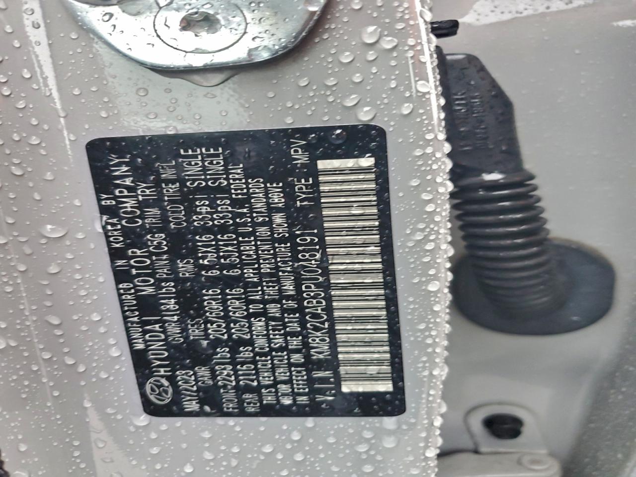 2023 Hyundai Kona Se VIN: KM8K2CAB3PU048191 Lot: 94253055