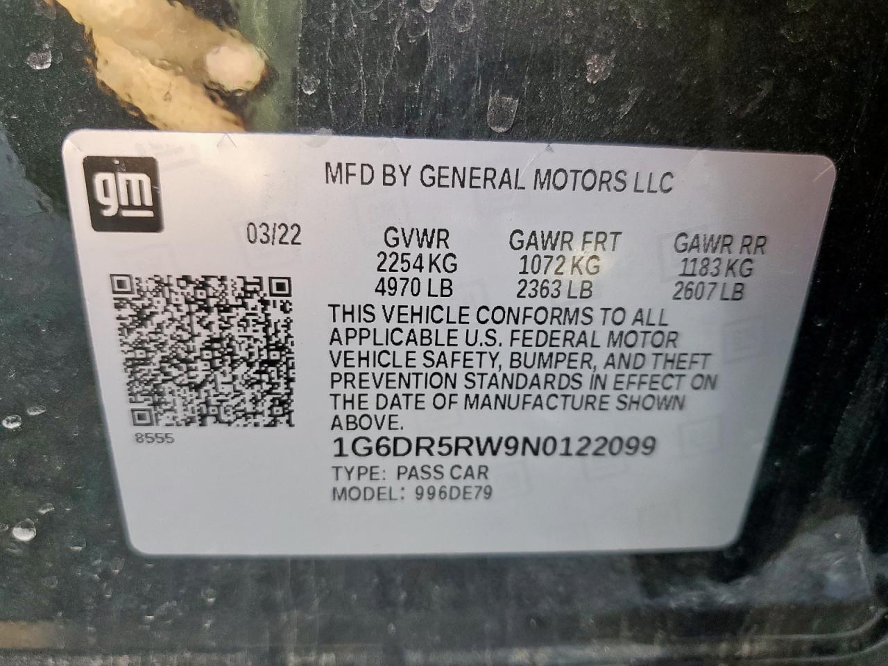 2022 Cadillac Ct5-V VIN: 1G6DR5RW9N0122099 Lot: 91447345