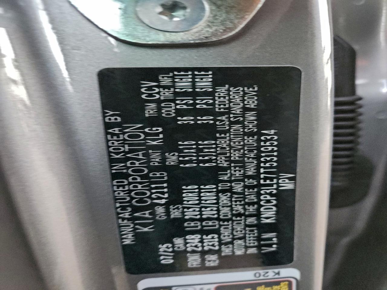 2026 Kia Niro Lx VIN: KNDCP3LE7T5319534 Lot: 94321685