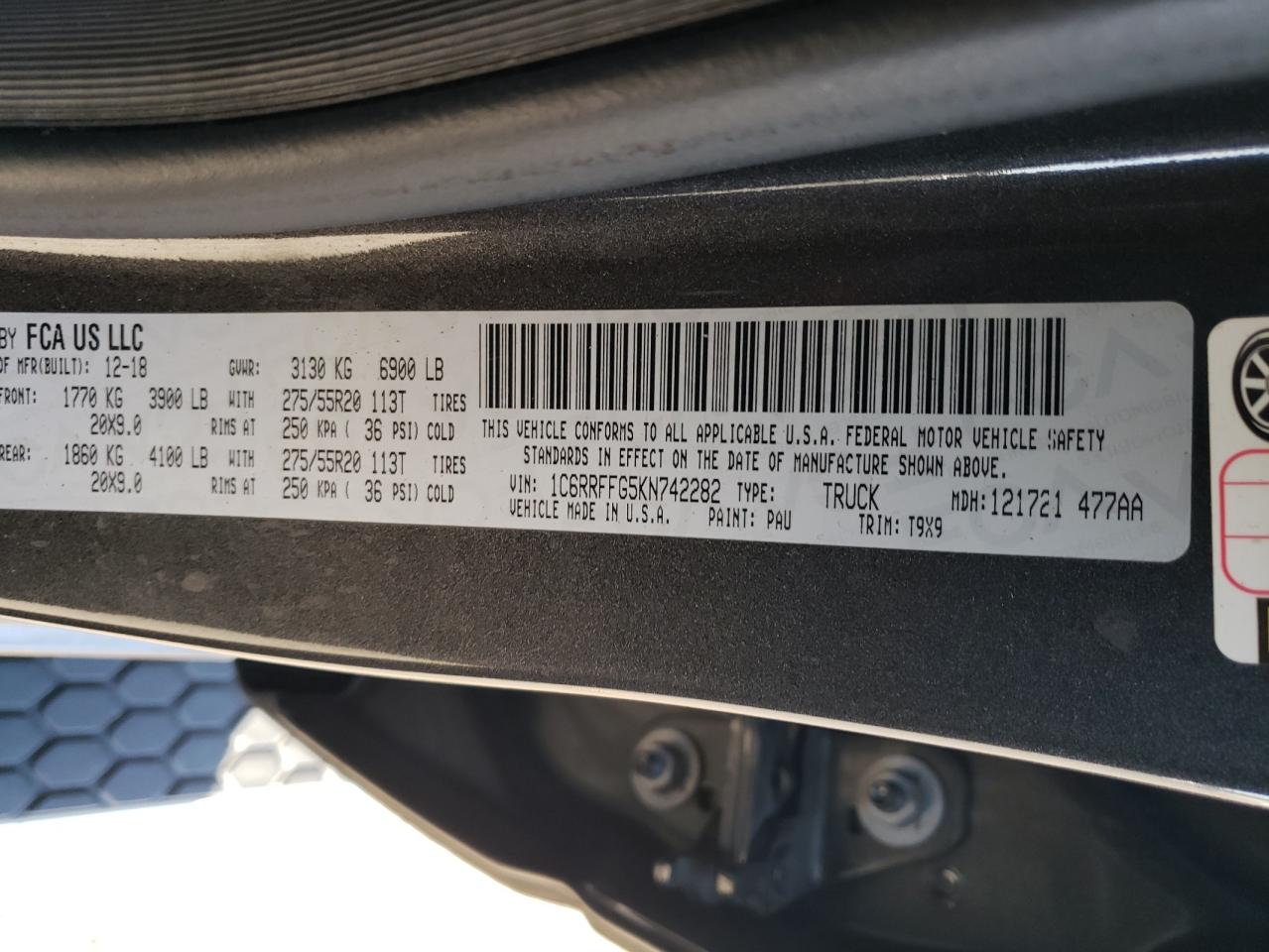 2019 Ram 1500 Big Horn/Lone Star VIN: 1C6RRFFG5KN742282 Lot: 90844535