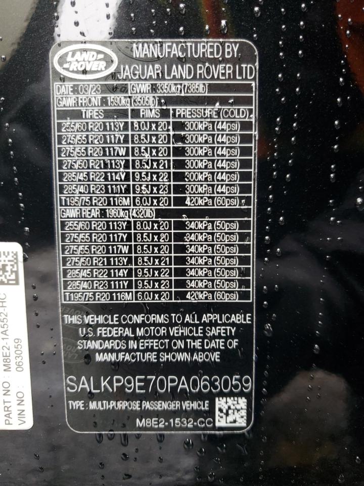 2023 Land Rover Range Rover Se VIN: SALKP9E70PA063059 Lot: 93008535
