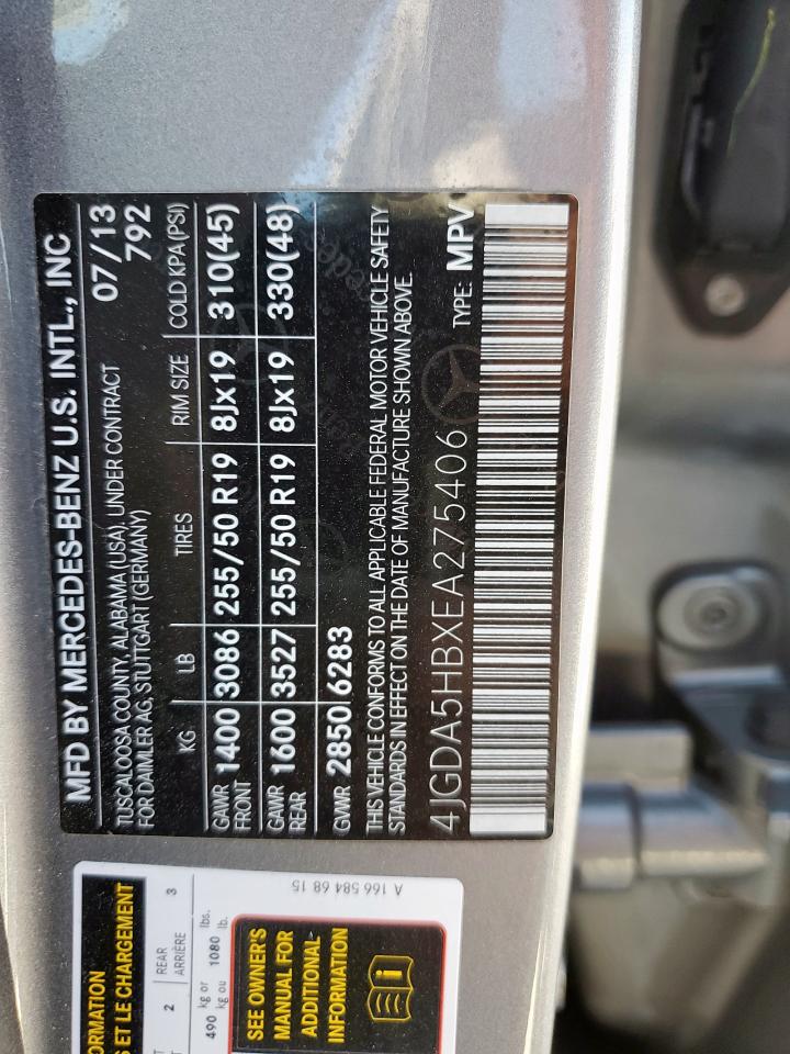 2014 Mercedes-Benz Ml 350 4Matic VIN: 4JGDA5HBXEA275406 Lot: 92529085