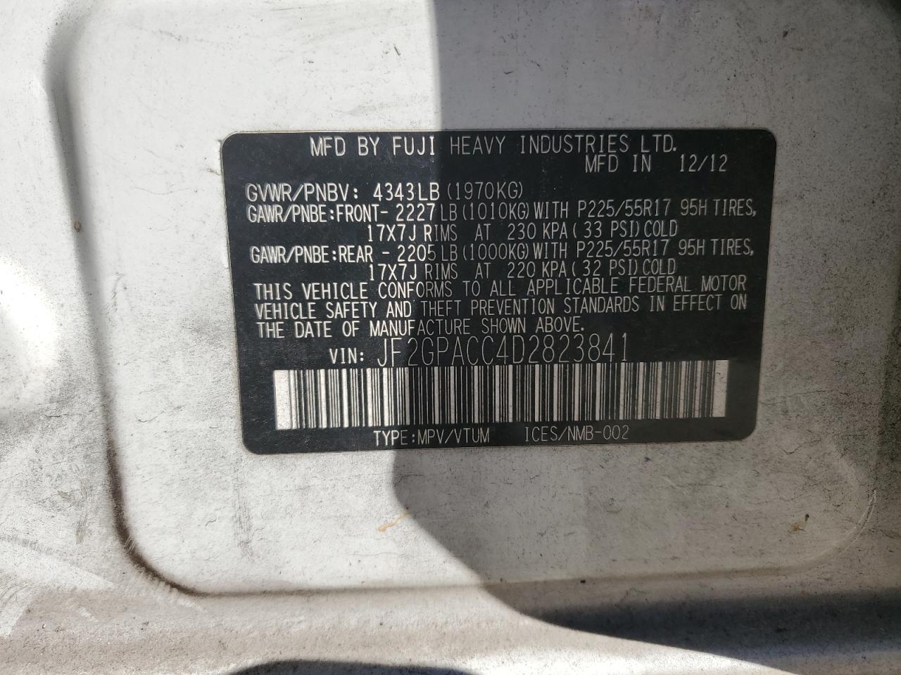 2013 Subaru Xv Crosstrek 2.0 Premium VIN: JF2GPACC4D2823841 Lot: 90113145