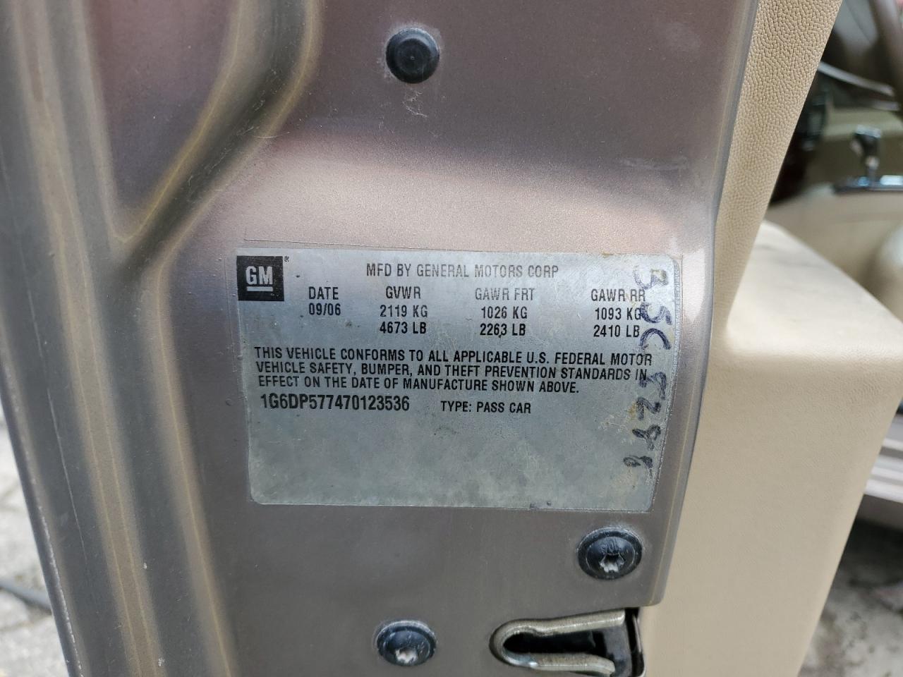 2007 Cadillac Cts Hi Feature V6 VIN: 1G6DP577470123536 Lot: 93398195