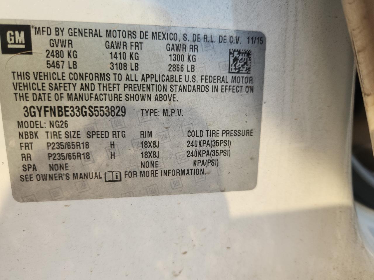 2016 Cadillac Srx Luxury Collection VIN: 3GYFNBE33GS553829 Lot: 92693525