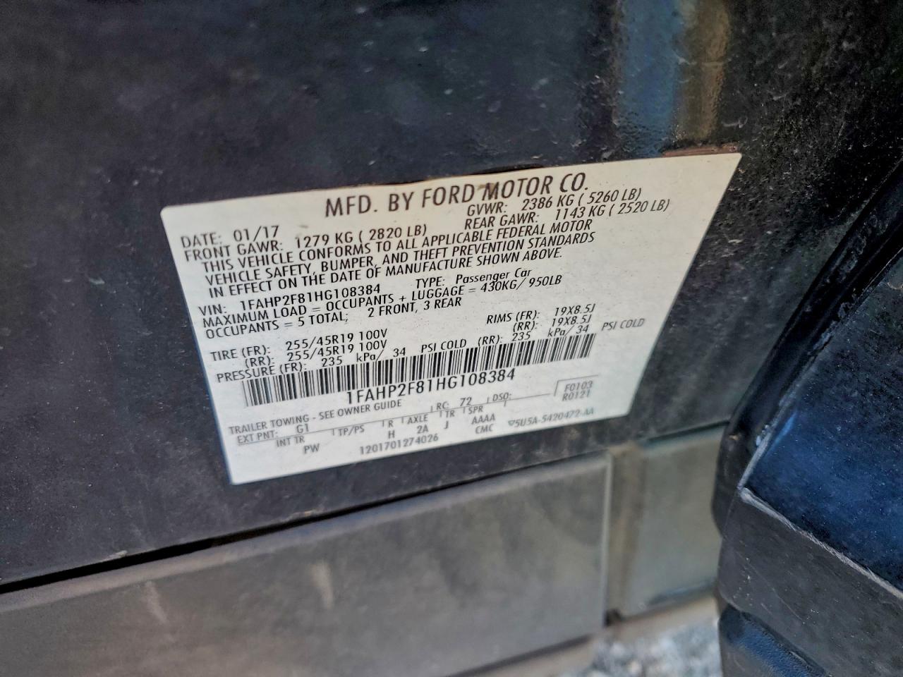 2017 Ford Taurus Limited VIN: 1FAHP2F81HG108384 Lot: 94530535