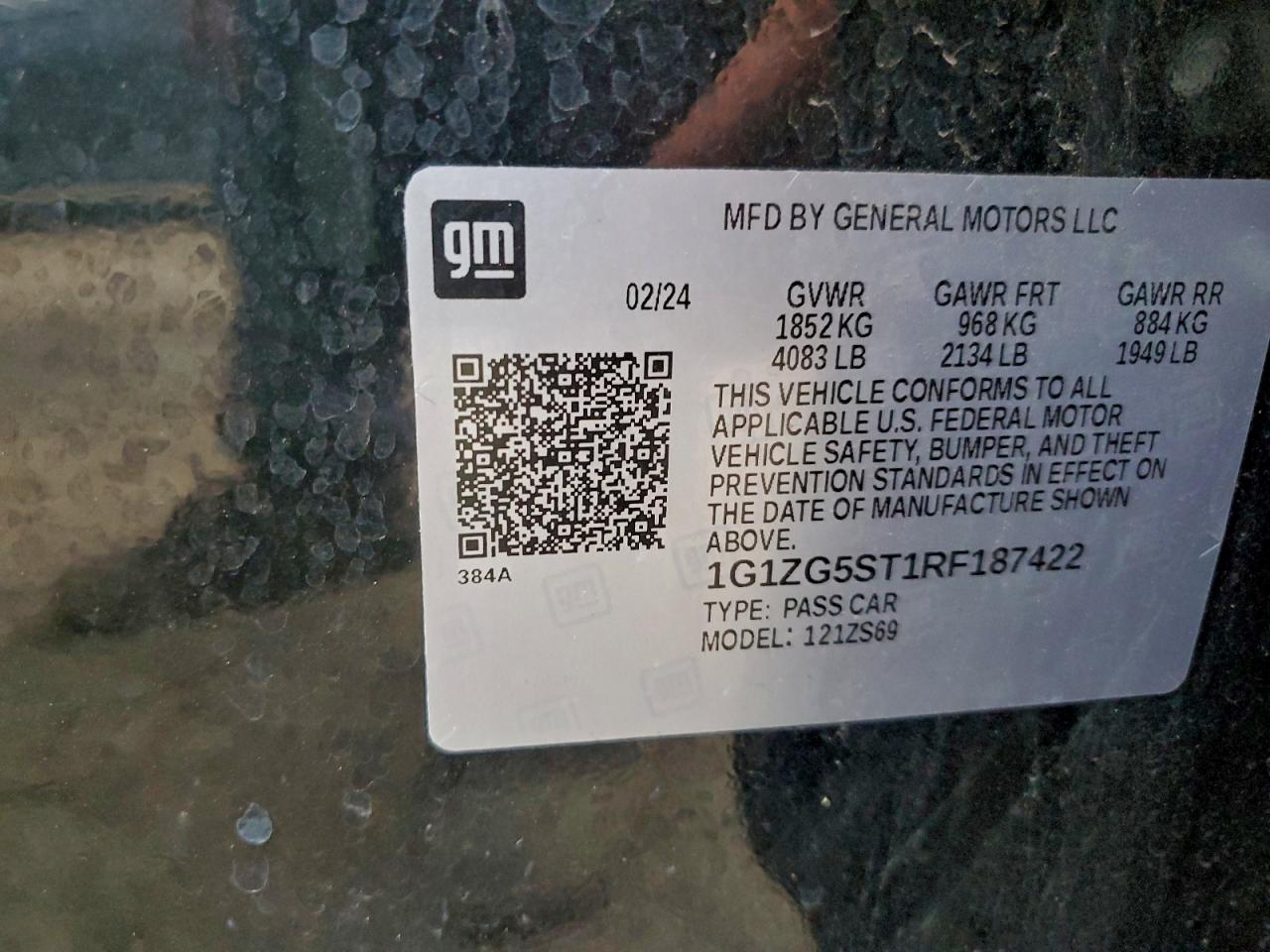 2024 Chevrolet Malibu Rs VIN: 1G1ZG5ST1RF187422 Lot: 93811535