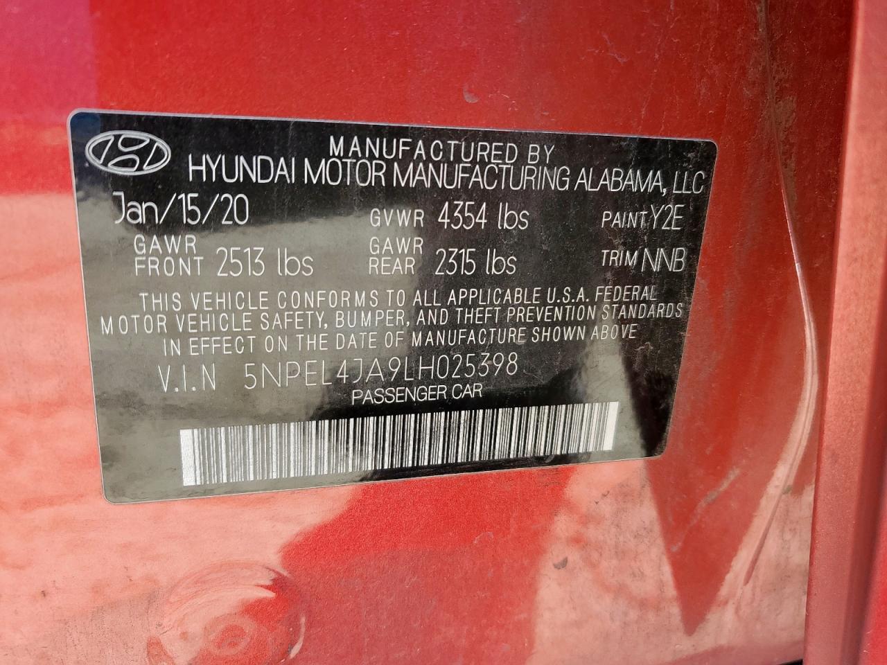 2020 Hyundai Sonata Sel VIN: 5NPEL4JA9LH025398 Lot: 90347245