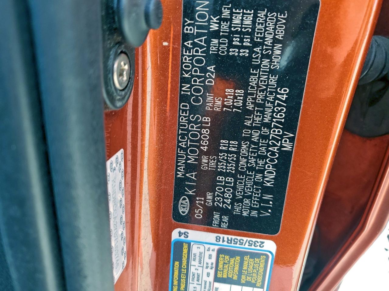 2011 Kia Sportage Ex VIN: KNDPCCA27B7163746 Lot: 94088775