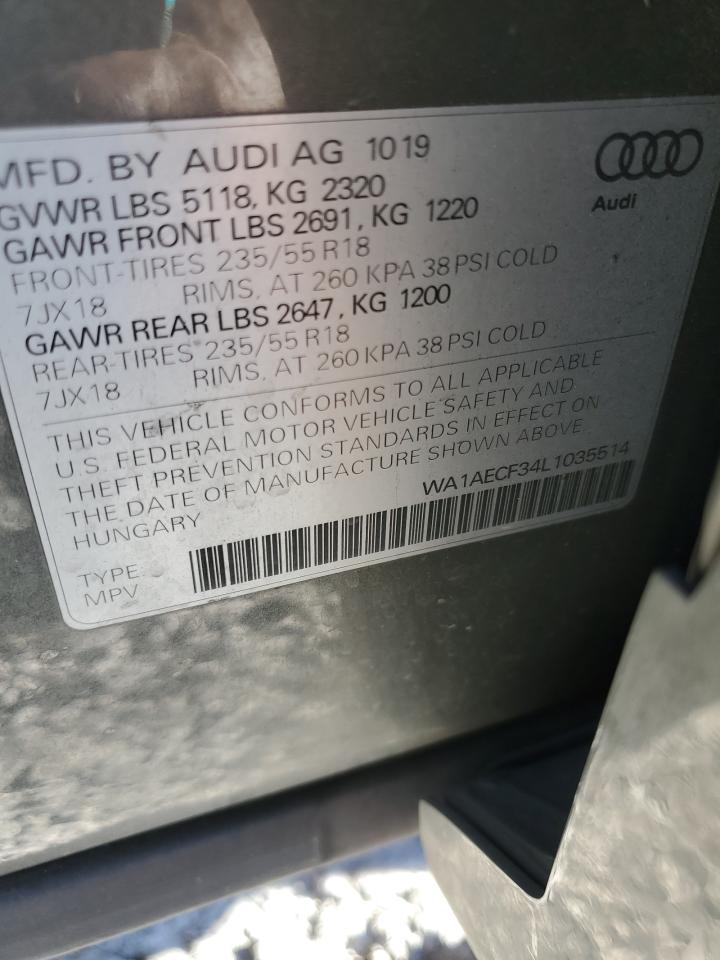 2020 Audi Q3 Premium VIN: WA1AECF34L1035514 Lot: 91635325