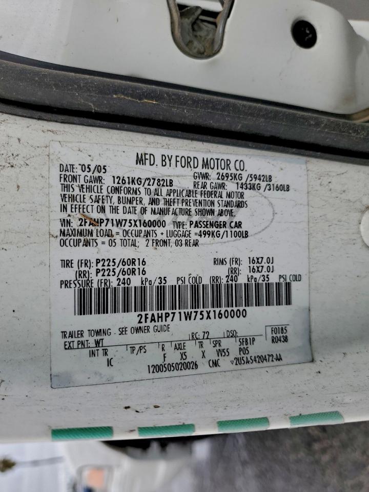 2005 Ford Crown Victoria Police Interceptor VIN: 2FAHP71W75X160000 Lot: 93773375