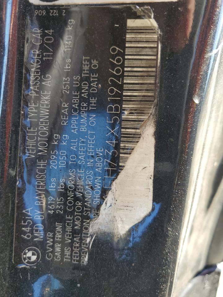 2005 BMW 645 Ci Automatic VIN: WBAEH734X5B192669 Lot: 91239065