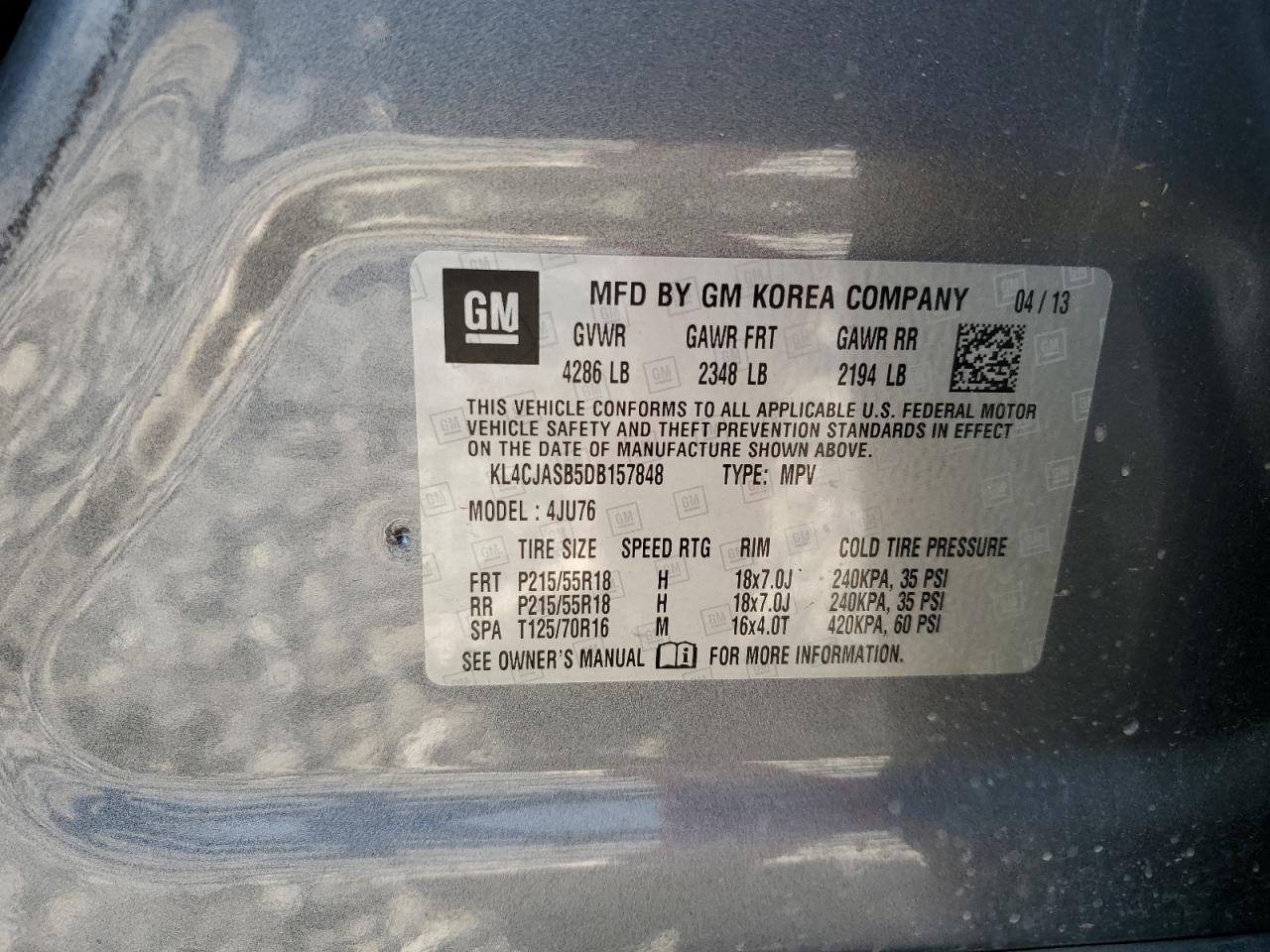 2013 Buick Encore VIN: KL4CJASB5DB157848 Lot: 91621245