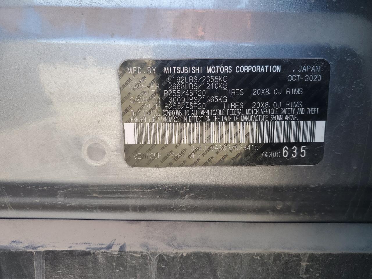 2024 Mitsubishi Outlander Se VIN: JA4J4VA83RZ023415 Lot: 91276315