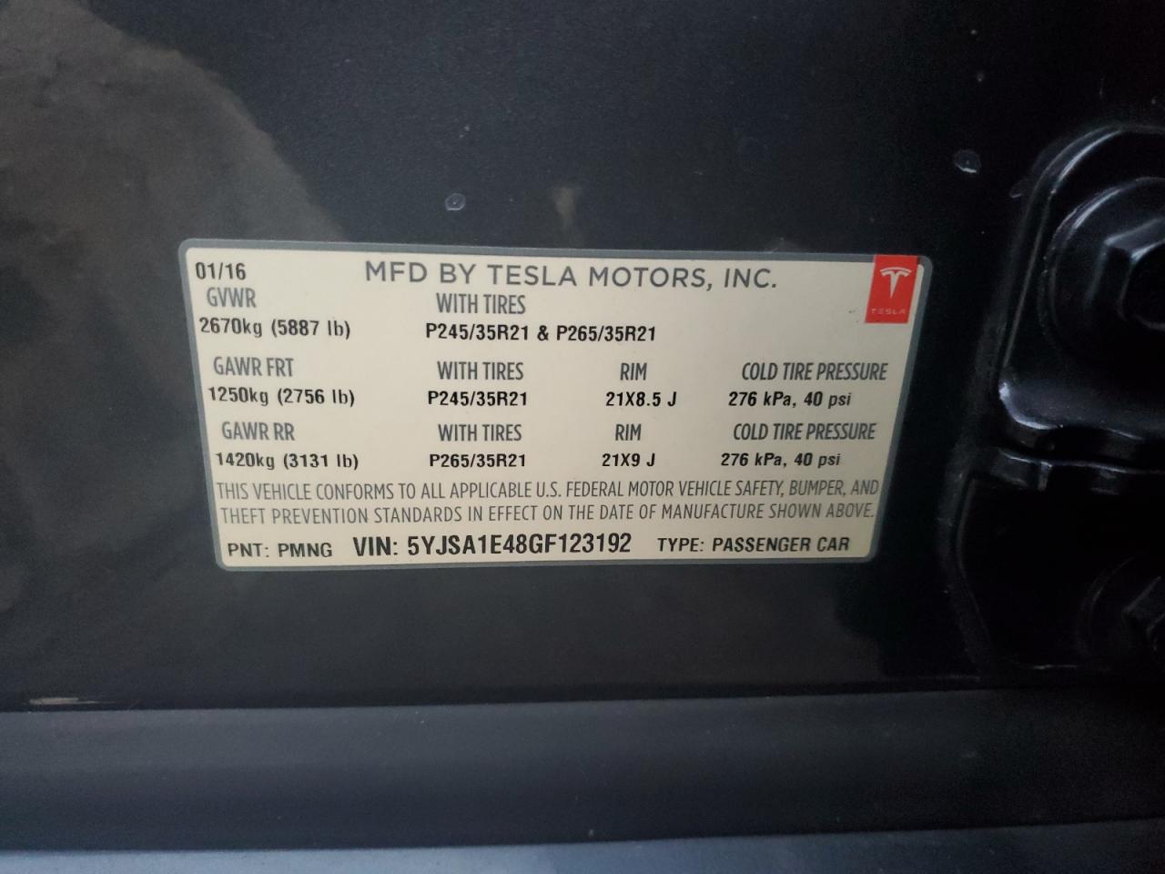 2016 Tesla Model S VIN: 5YJSA1E48GF123192 Lot: 90999755