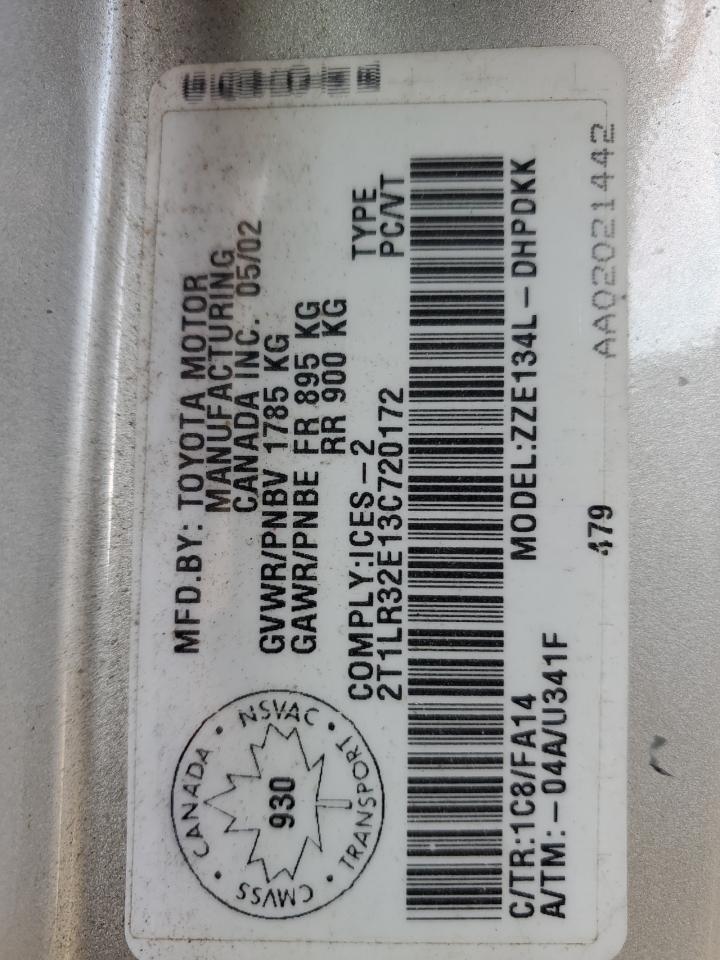 2003 Toyota Corolla Matrix Base VIN: 2T1LR32E13C720172 Lot: 91249325