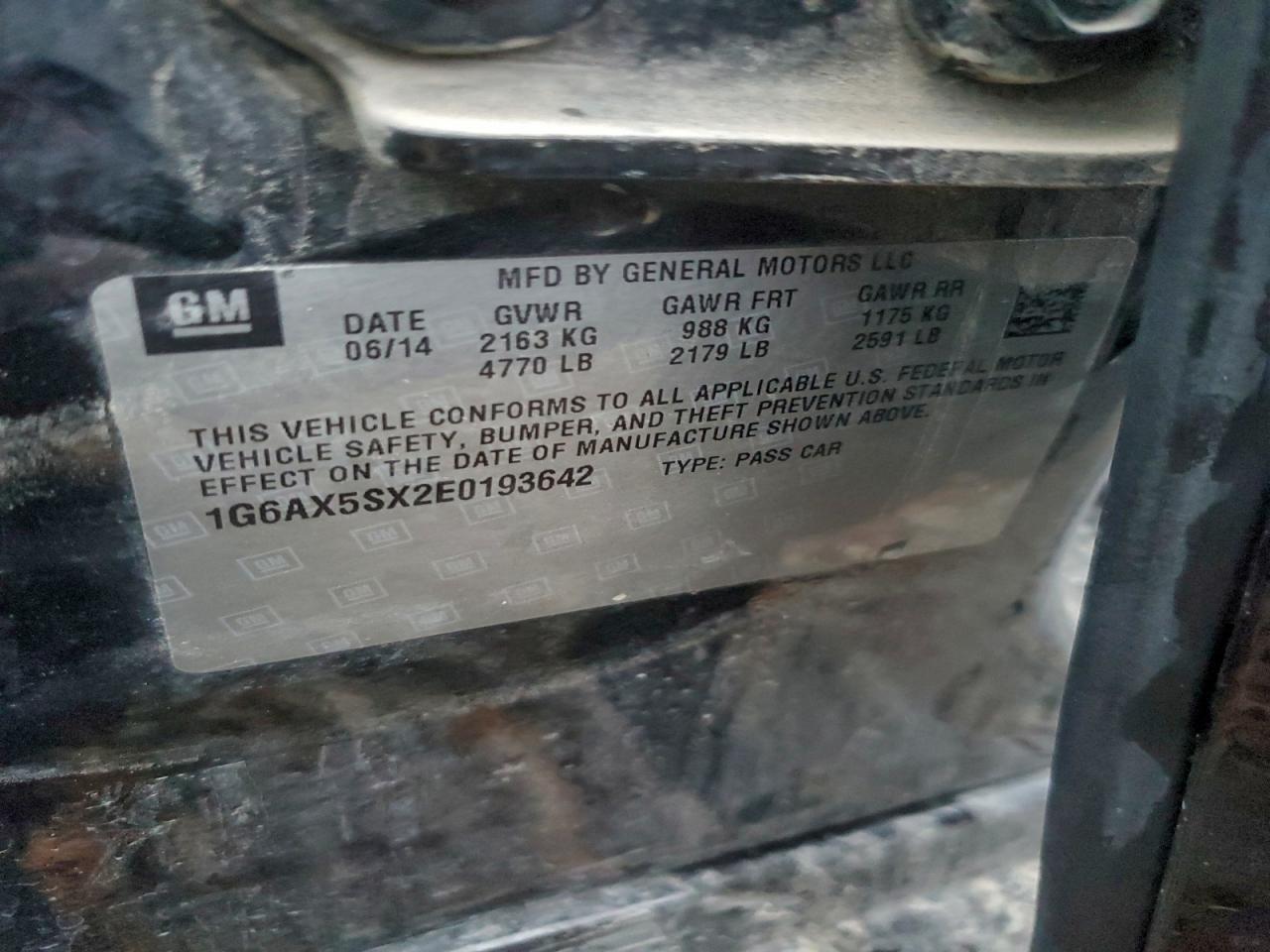 2014 Cadillac Cts Luxury Collection VIN: 1G6AX5SX2E0193642 Lot: 93465635