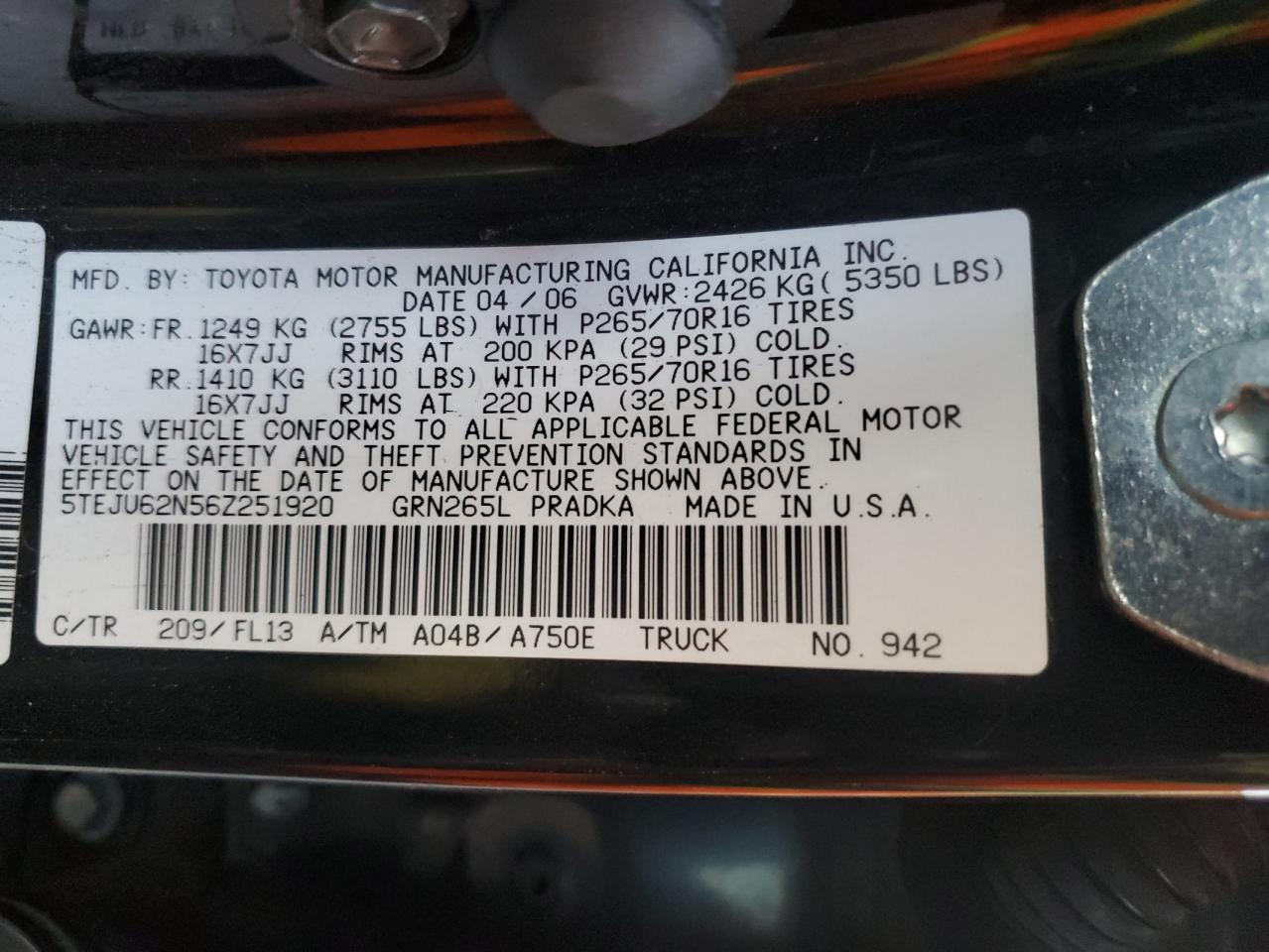 2006 Toyota Tacoma Double Cab Prerunner VIN: 5TEJU62N56Z251920 Lot: 93081055