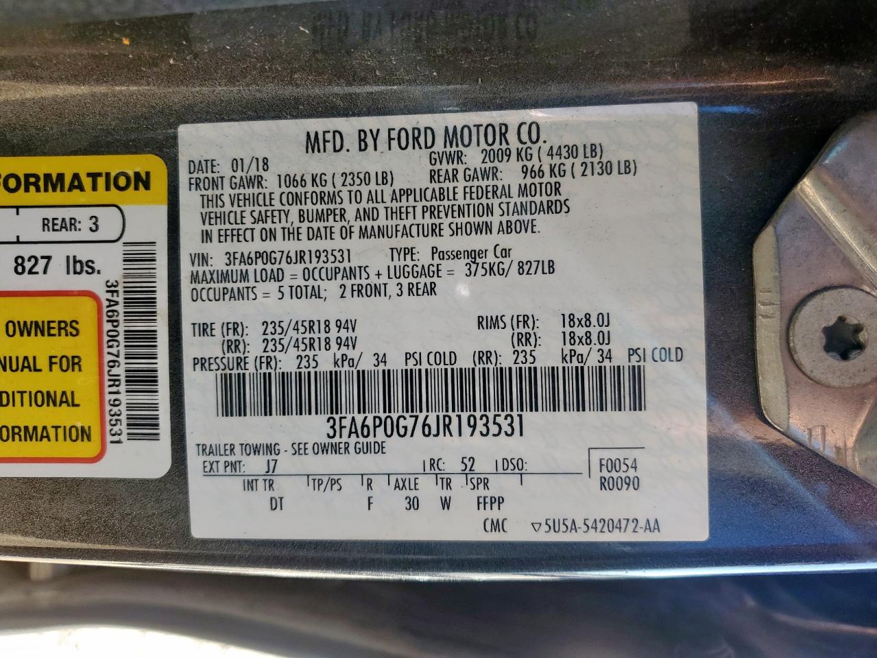 2018 Ford Fusion S VIN: 3FA6P0G76JR193531 Lot: 91615945