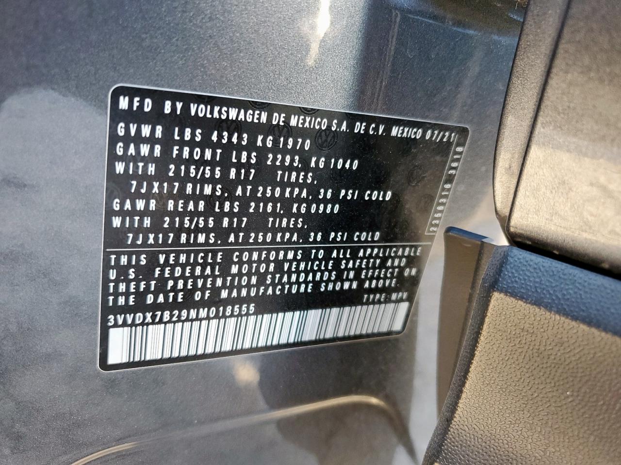 2022 Volkswagen Taos S VIN: 3VVDX7B29NM018555 Lot: 91499585