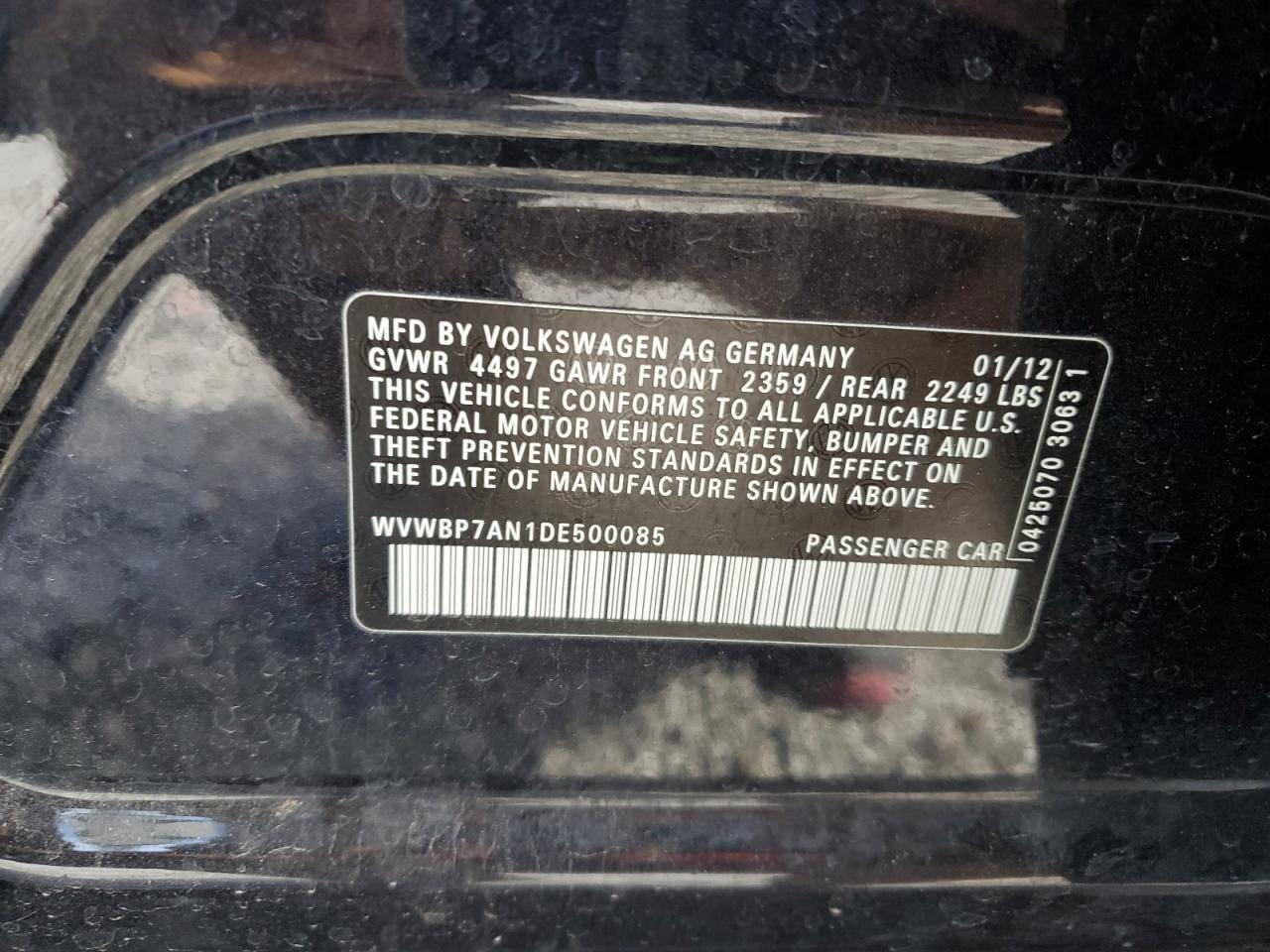 2013 Volkswagen Cc Sport VIN: WVWBP7AN1DE500085 Lot: 91993415