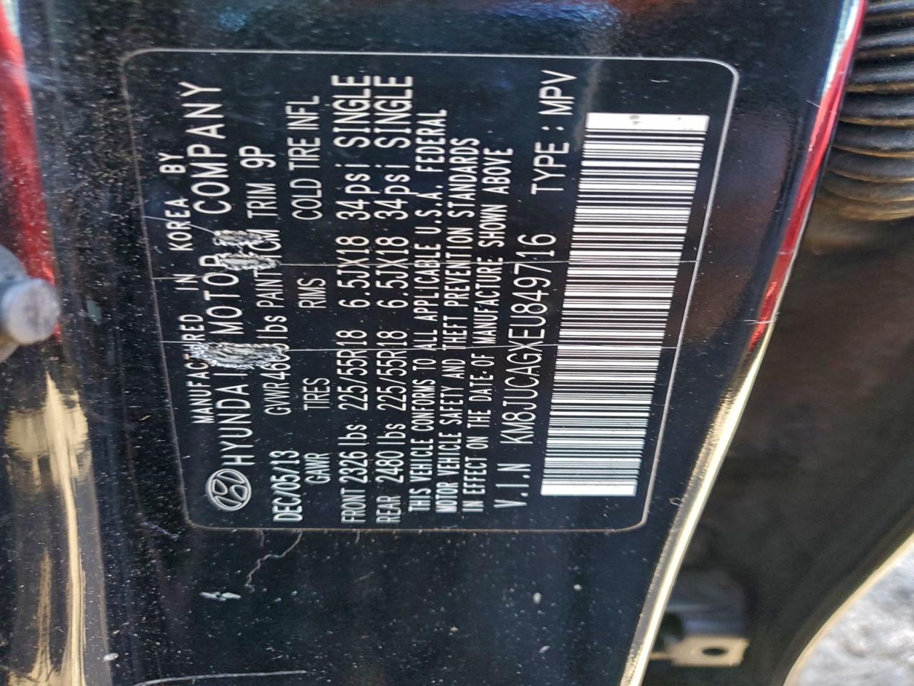 2014 Hyundai Tucson Gls VIN: KM8JUCAGXEU849716 Lot: 93111655