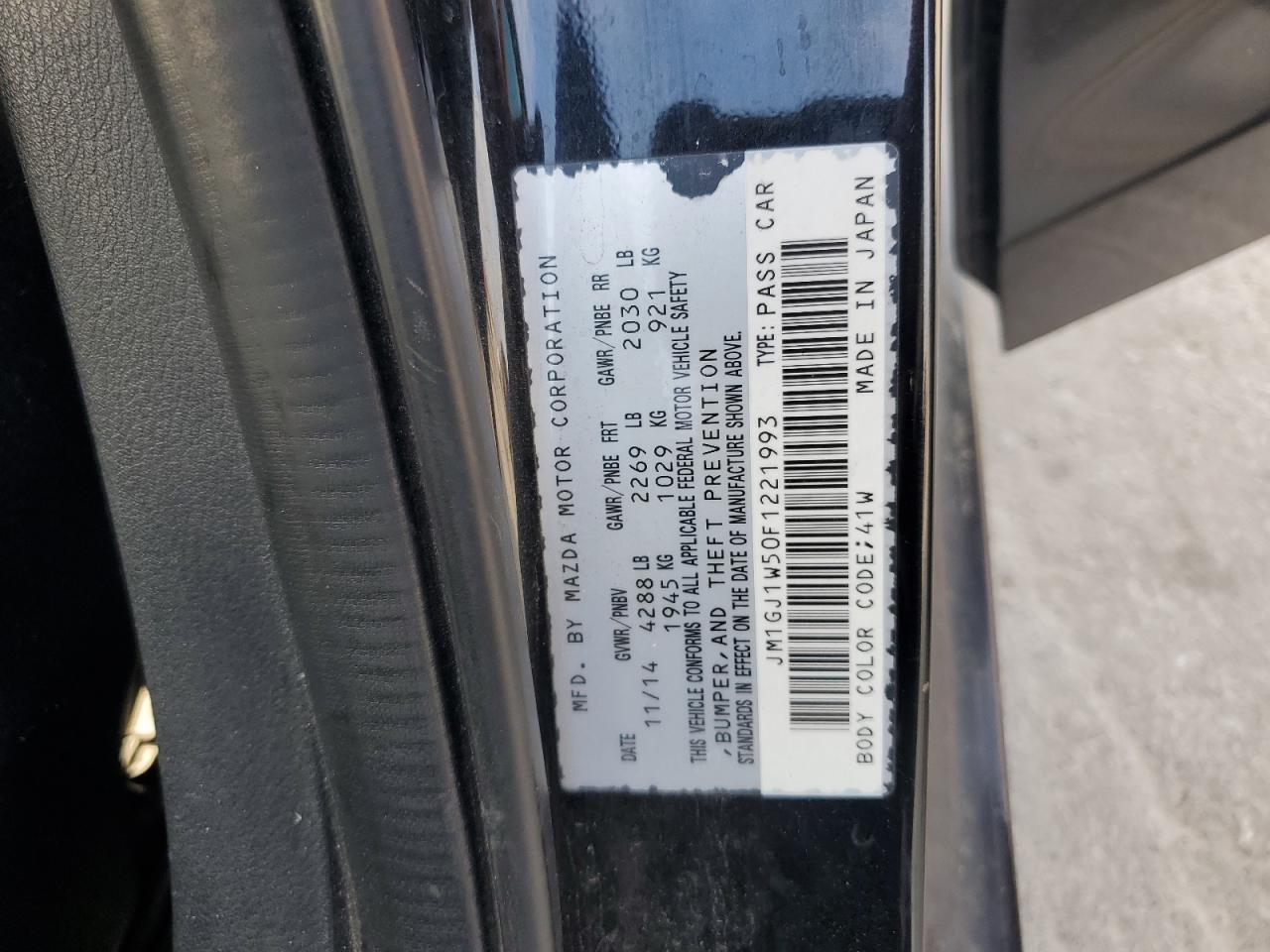 2015 Mazda 6 Grand Touring VIN: JM1GJ1W50F1221993 Lot: 93566395