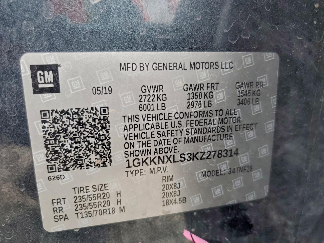 2019 GMC Acadia Denali VIN: 1GKKNXLS3KZ278314 Lot: 94067205