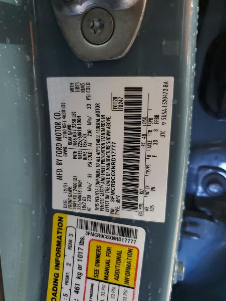 2022 Ford Bronco Sport Outer Banks VIN: 3FMCR9C6XNRD17777 Lot: 92930805