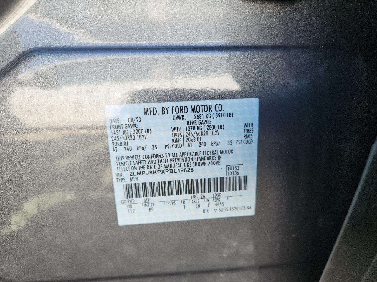 2023 Lincoln Nautilus Reserve VIN: 2LMPJ8KPXPBL19628 Lot: 92905955