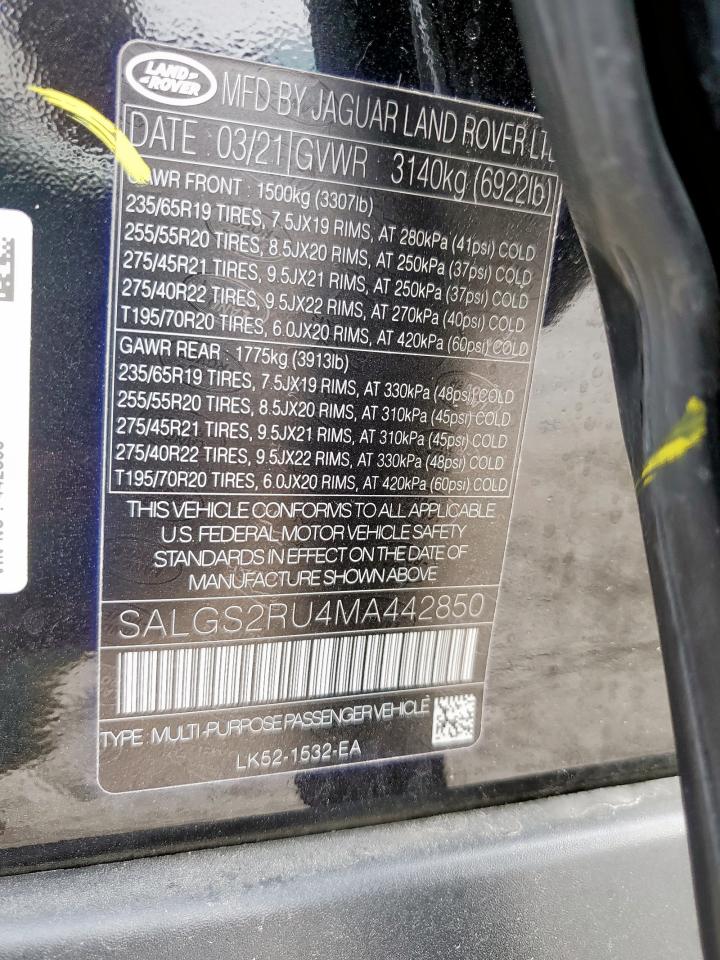 2021 Land Rover Range Rover Hse Westminster Edition VIN: SALGS2RU4MA442850 Lot: 91669305