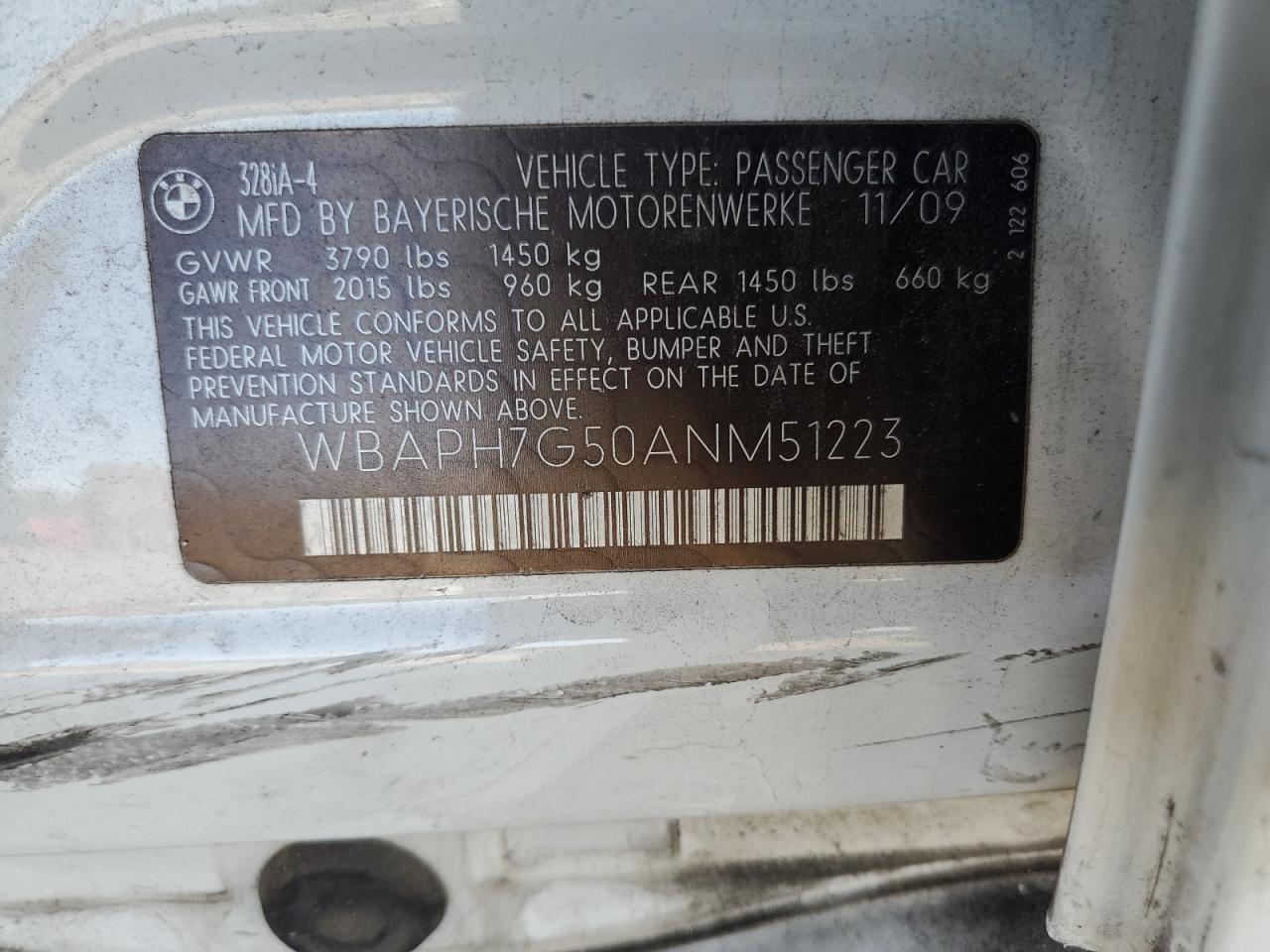 2010 BMW 328 I VIN: WBAPH7G50ANM51223 Lot: 92835325