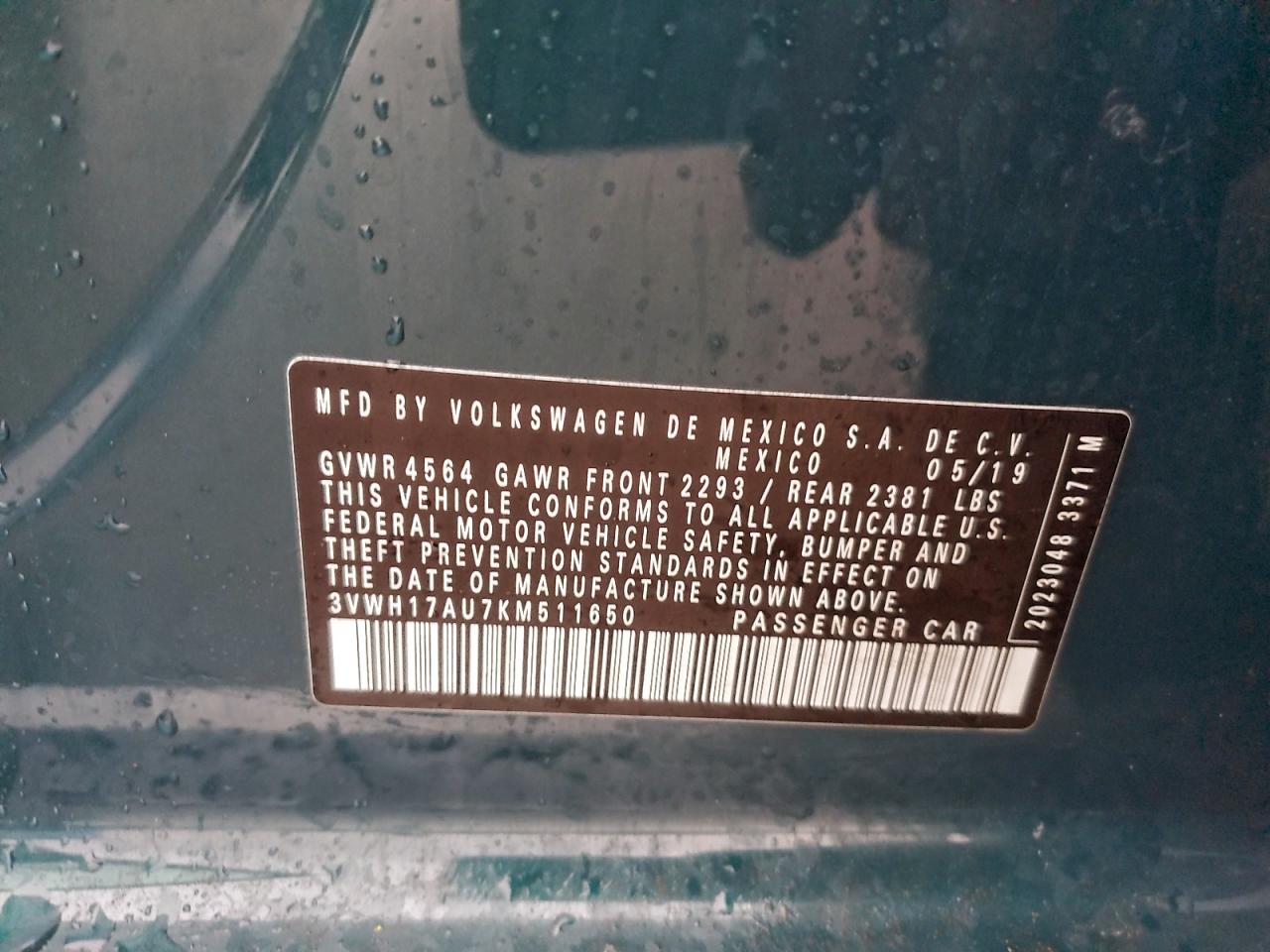 2019 Volkswagen Golf Alltrack S VIN: 3VWH17AU7KM511650 Lot: 93351915
