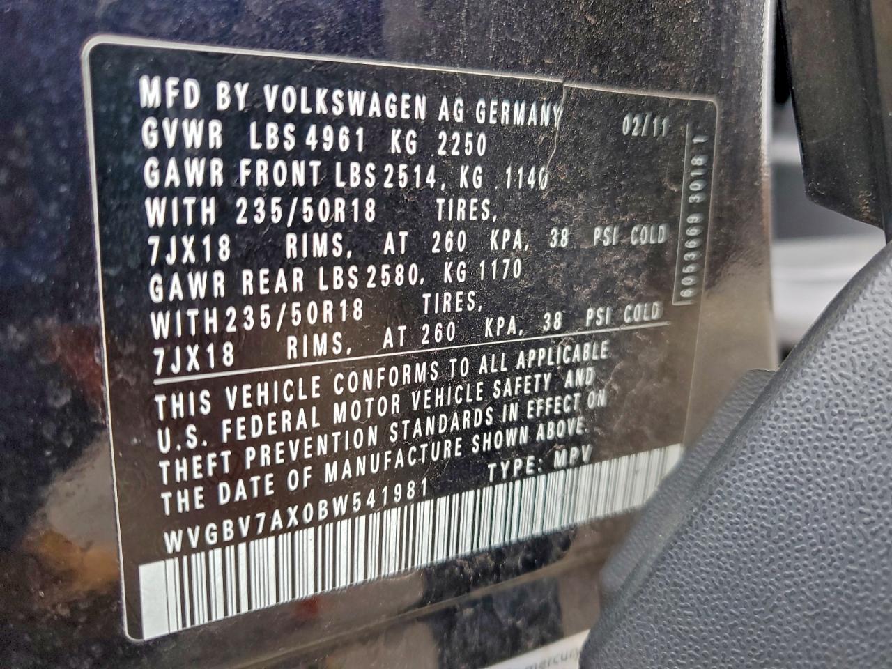 2011 Volkswagen Tiguan S VIN: WVGBV7AX0BW541981 Lot: 93272715