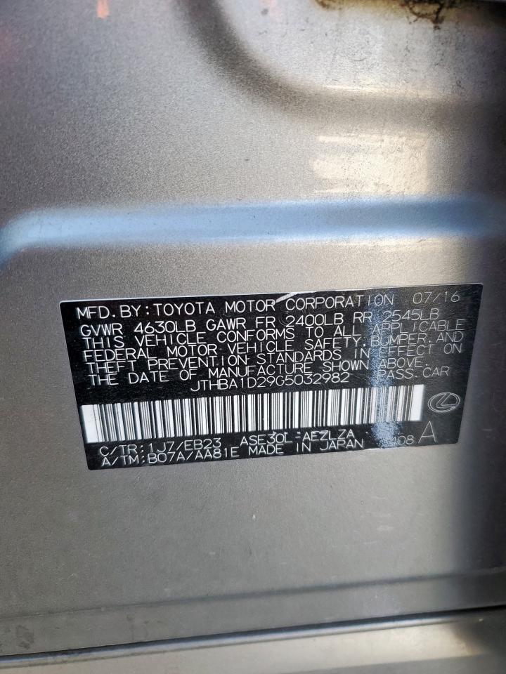 2016 Lexus Is 200T VIN: JTHBA1D29G5032982 Lot: 92502145