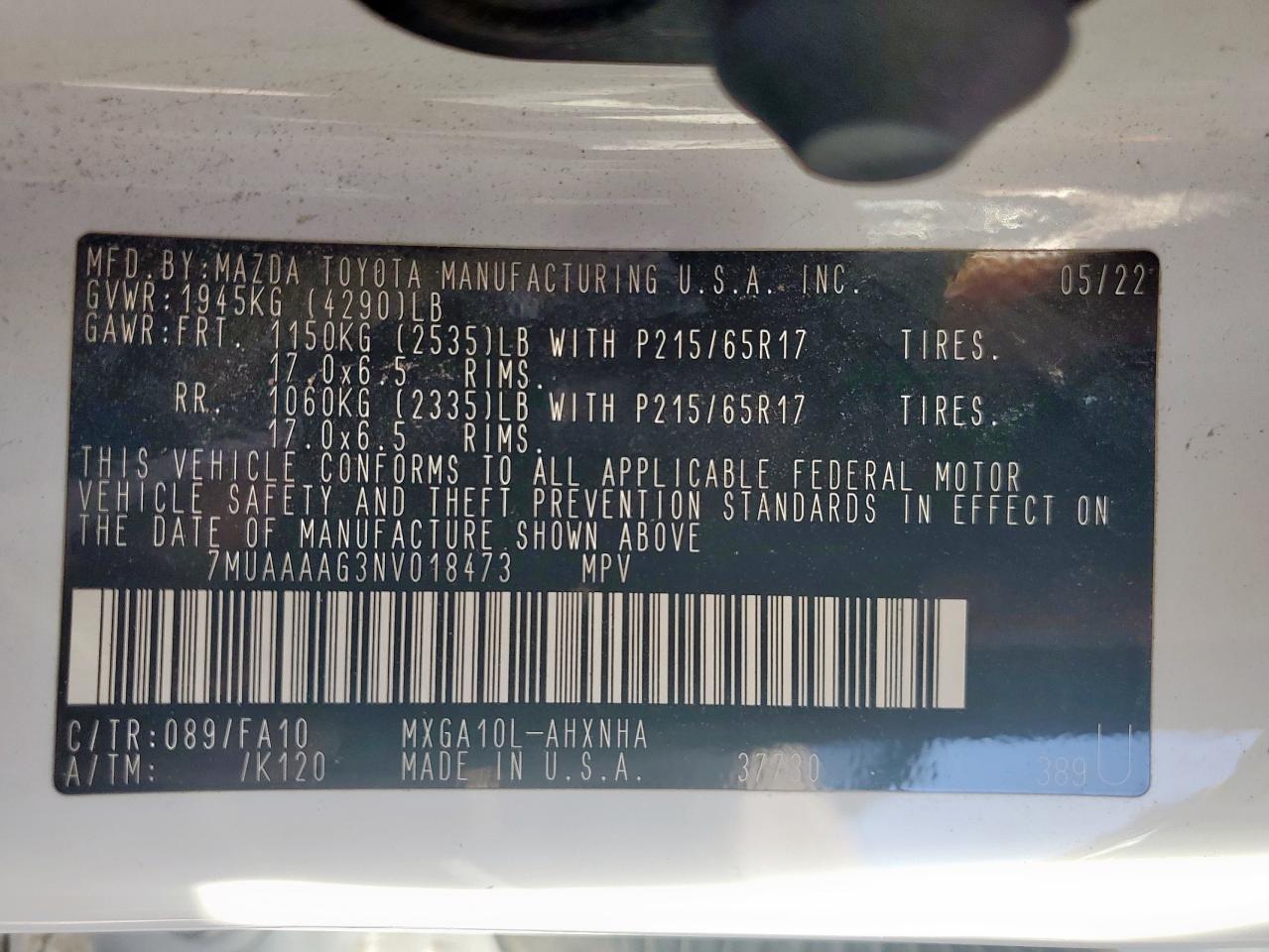 2022 Toyota Corolla Cross L VIN: 7MUAAAAG3NV018473 Lot: 93136985