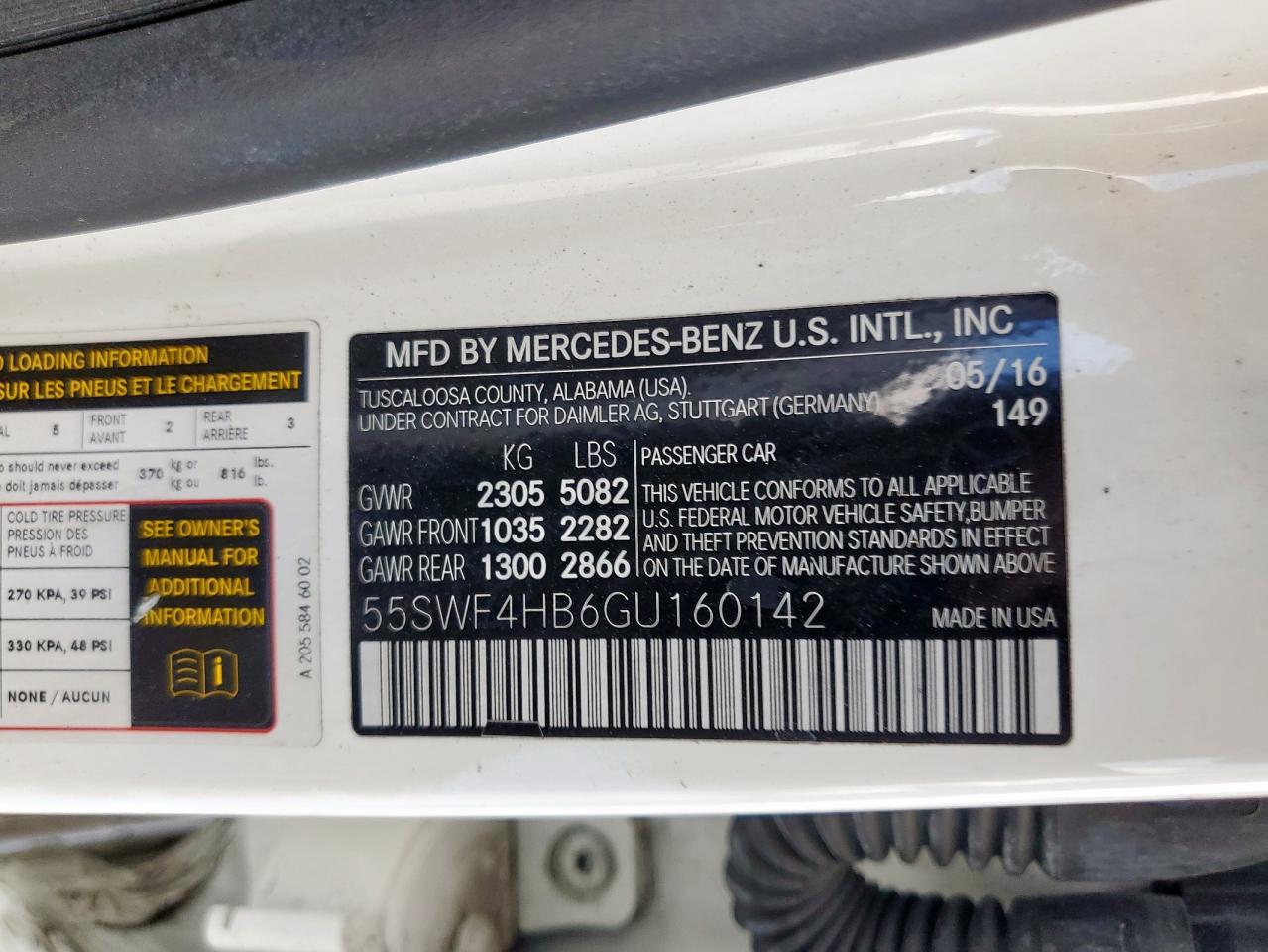 2016 Mercedes-Benz C 350E VIN: 55SWF4HB6GU160142 Lot: 93275385