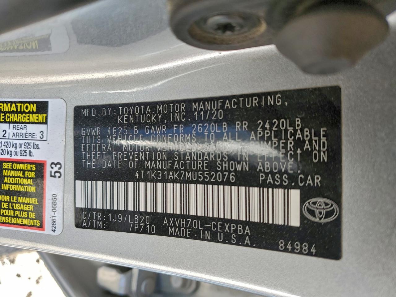 2021 Toyota Camry Xse VIN: 4T1K31AK7MU552076 Lot: 94152285