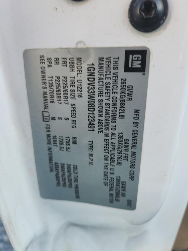 2008 Chevrolet Uplander Lt VIN: 1GNDV33W08D123491 Lot: 90640505