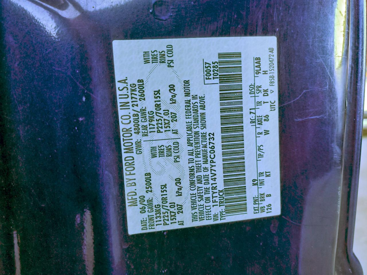 2000 Ford Ranger Super Cab VIN: 1FTYR14V7YPC06732 Lot: 94574165