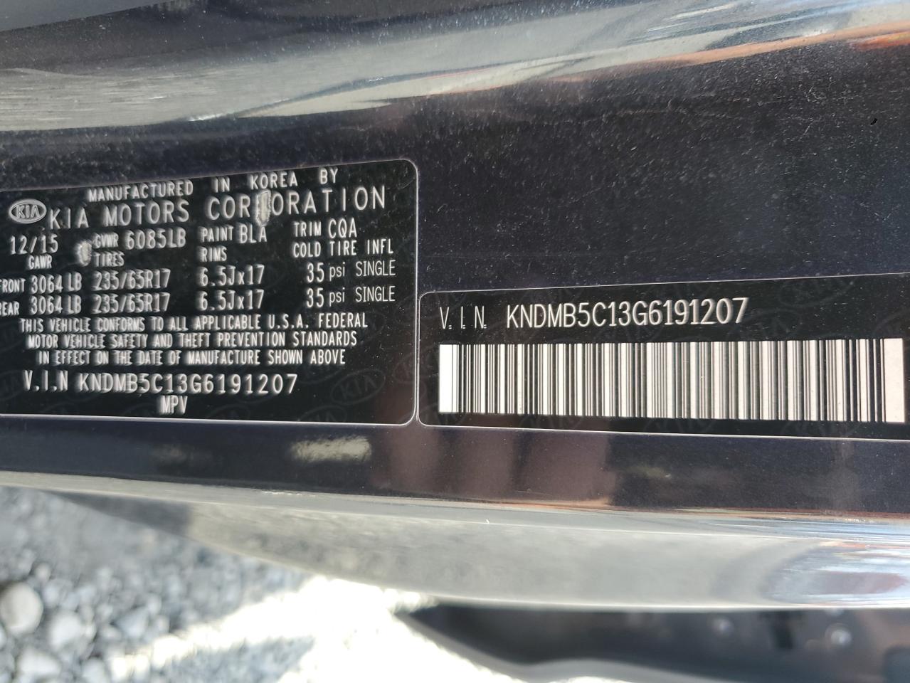 2016 Kia Sedona Lx VIN: KNDMB5C13G6191207 Lot: 92128165