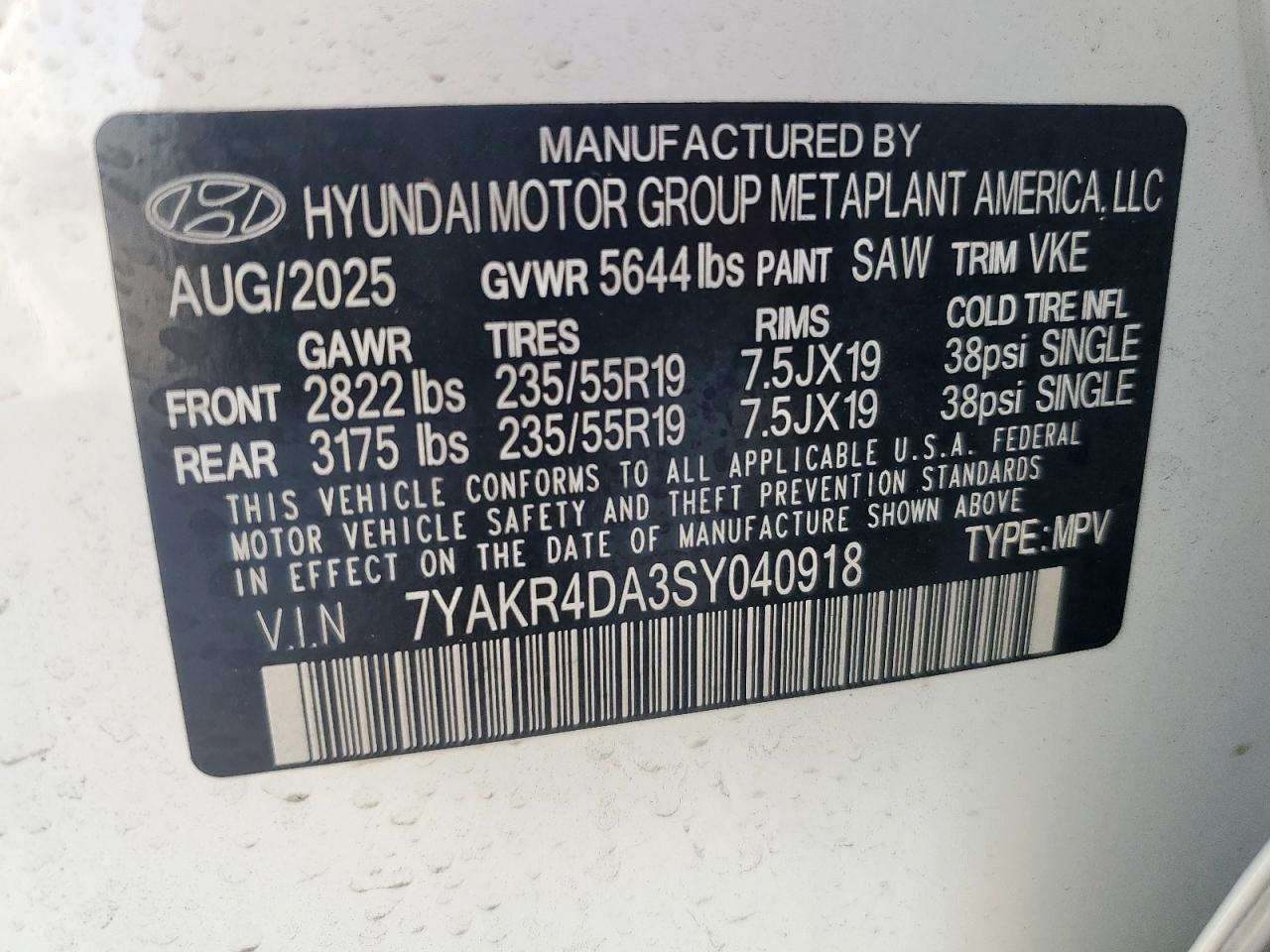 2025 Hyundai Ioniq 5 Limited VIN: 7YAKR4DA3SY040918 Lot: 91719835