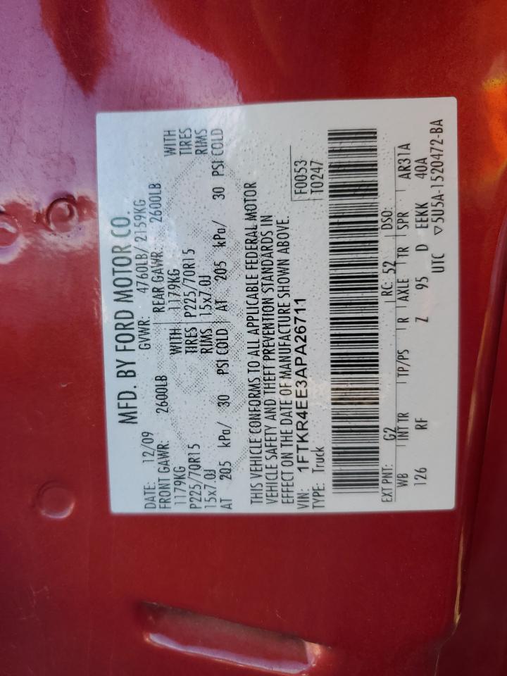 2010 Ford Ranger Super Cab VIN: 1FTKR4EE3APA26711 Lot: 92807525