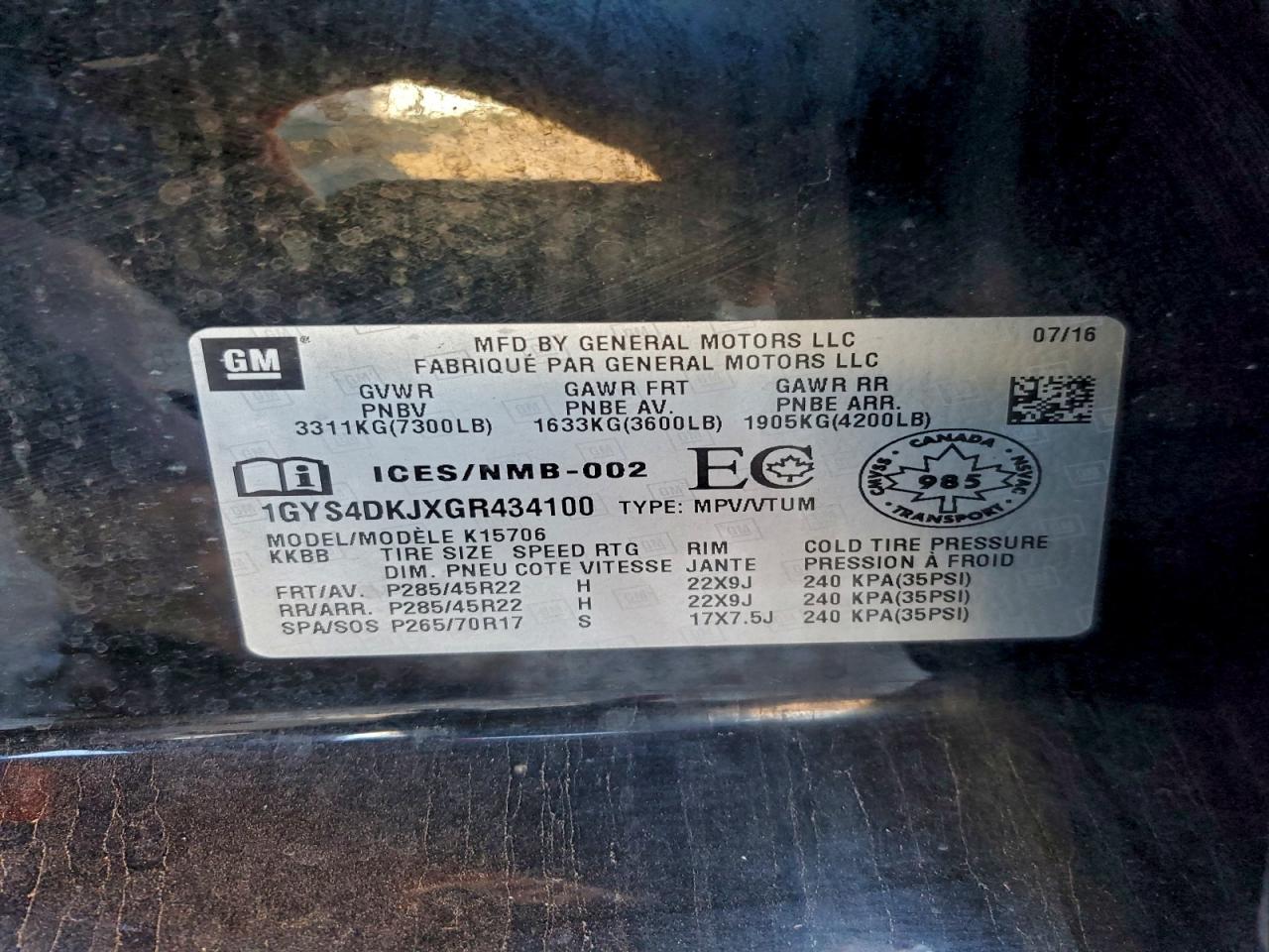 2016 Cadillac Escalade Platinum VIN: 1GYS4DKJXGR434100 Lot: 84783705