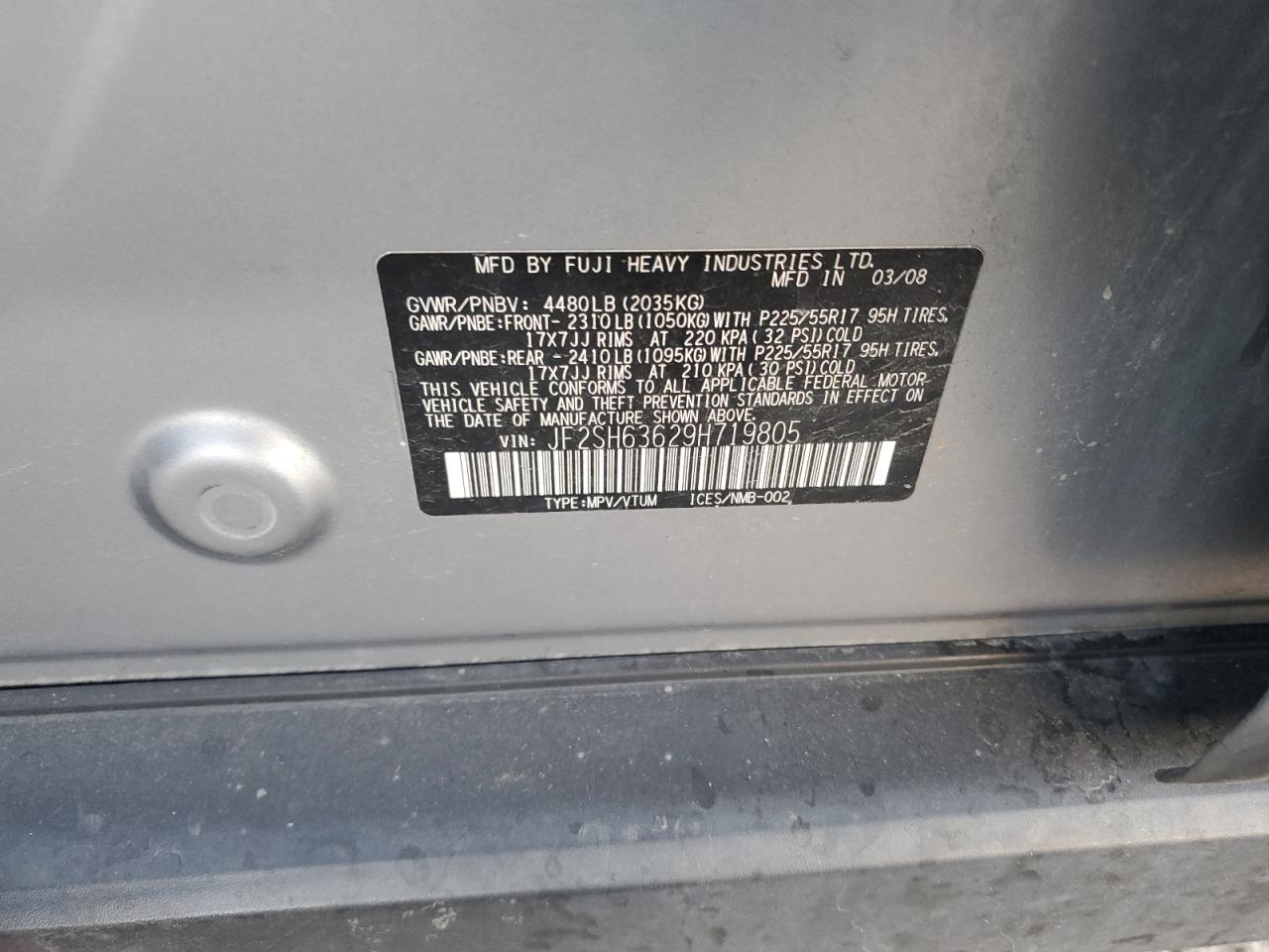 2009 Subaru Forester 2.5X Premium VIN: JF2SH63629H719805 Lot: 93056825